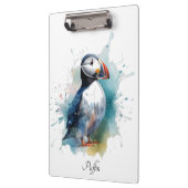 Schattigee puffin in blauwe waterverf klembord (Links)
