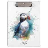 Schattigee puffin in blauwe waterverf klembord (Voorkant)