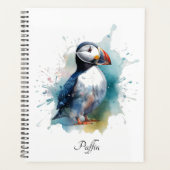 Schattigee puffin in blauwe waterverf planner (Voorkant)