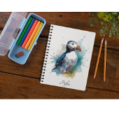 Schattigee puffin in blauwe waterverf planner