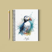 Schattigee puffin in blauwe waterverf planner