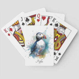 Schattigee puffin in blauwe waterverf pokerkaarten