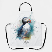 Schattigee puffin in blauwe waterverf schort (Voorkant)