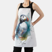 Schattigee puffin in blauwe waterverf schort (Insitu)