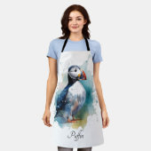 Schattigee puffin in blauwe waterverf schort (Gedragen)