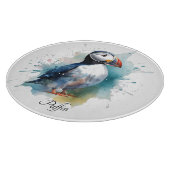 Schattigee puffin in blauwe waterverf snijplank (Hoek)