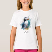 Schattigee puffin in blauwe waterverf t-shirt (Voorkant)
