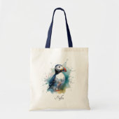 Schattigee puffin in blauwe waterverf tote bag (Voorkant)