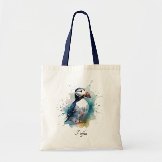 Schattigee puffin in blauwe waterverf tote bag (Voorkant)