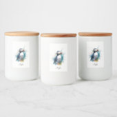 Schattigee puffin in blauwe waterverf voedselcontainer etiket (Flessen)