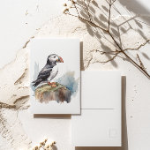 Schattigee Puffin op een rots in waterverf Briefkaart