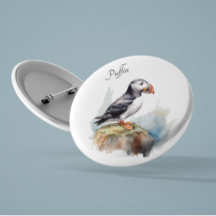Schattigee Puffin op een rots in waterverf Ronde Button 3,2 Cm