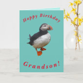 Schattigee Puffin Verjaardag Kaart voor kleinzoon (Gele Bloem)