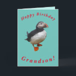 Schattigee Puffin Verjaardag Kaart voor kleinzoon<br><div class="desc">Een schattige papegaaiduiker maakt een mooi afbeelding voor deze verjaardagskaart voor kleinzoon. Alle teksten kunnen eenvoudig worden aangepast.</div>