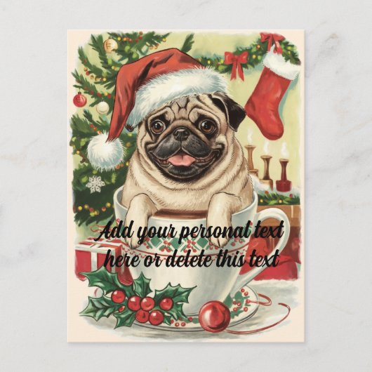 Schattigee  Pug Dog Christmas Briefkaart (Voorkant)