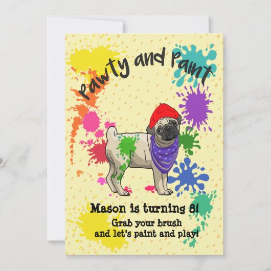 Schattigee Pug Dog Fun Art Verjaardagsfeest Uitnod Kaart (Voorkant)