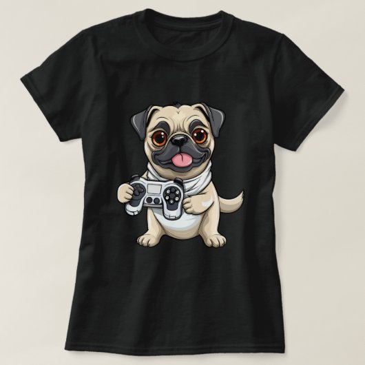 Schattigee Pug Dog Gamer Funny Gaming Pug Hondenli T-shirt (Design voorkant)