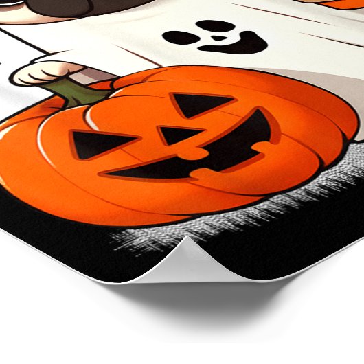 Schattigee Pug Dog In Ghost Kostuum Happy Hallowee Poster (Hoek)