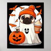 Schattigee Pug Dog In Ghost Kostuum Happy Hallowee Poster (Voorkant)
