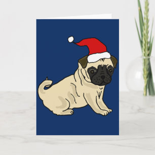 Schattigee Pug Dog in Santa Hat Kerst Cartoon Feestdagen Kaart