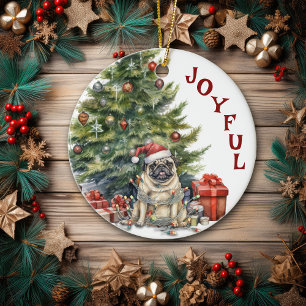 Schattigee Pug Dog verpakt in kerstverlichting Keramisch Ornament