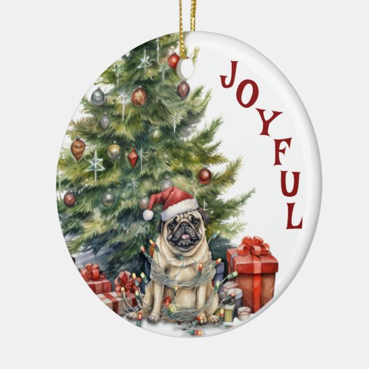 Schattigee Pug Dog verpakt in kerstverlichting Keramisch Ornament (Links)