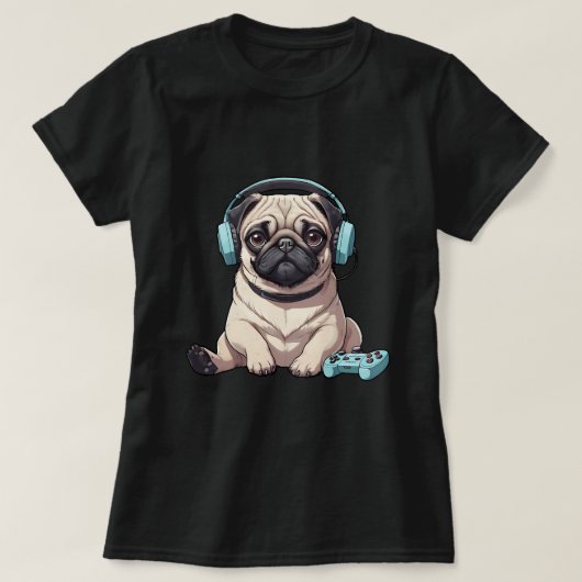 Schattigee Pug Dog voor Video Game Lovers Gaming F T-shirt (Design voorkant)