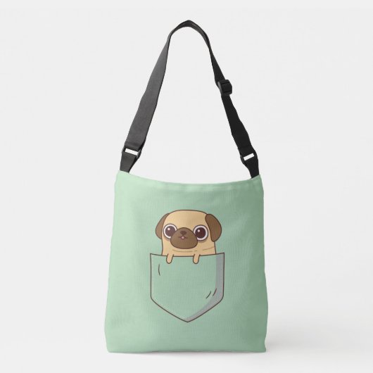 Schattigee Pug Doodle in Faux Green Pocket Crossbody Tas (Voorkant)
