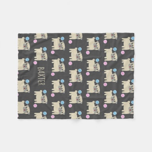 Schattigee Pug en Balls Pattern Gepersonaliseerde Fleece Deken (Voorkant (Horizontaal))
