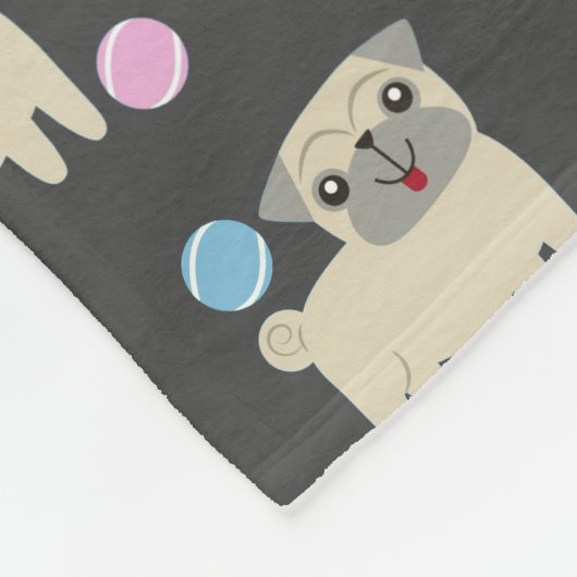 Schattigee Pug en Balls Pattern Gepersonaliseerde Fleece Deken (Hoek)