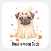 Schattigee Pug Ghost Halloween Waterverf Illustrat Vierkante Sticker (Voorkant)