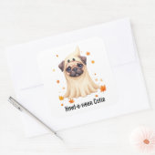 Schattigee Pug Ghost Halloween Waterverf Illustrat Vierkante Sticker (Envelop)
