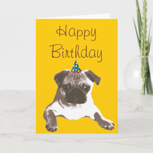 Schattigee Pug in Pet Happy Birthday Kaart (Voorkant)