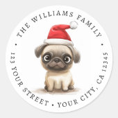Schattigee pug in Santa hat illustratie retouradre Ronde Sticker (Voorkant)