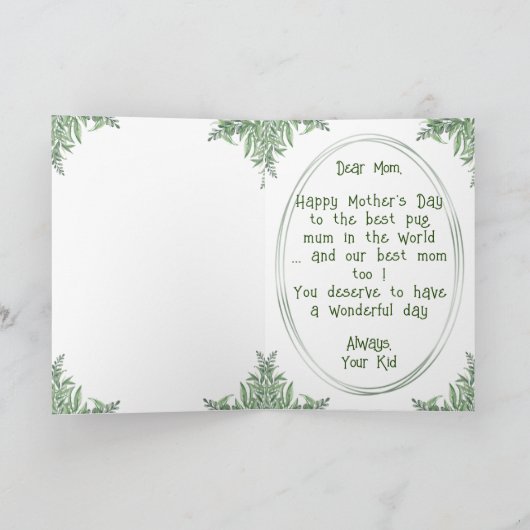 Schattigee Pug Moederdag Kaart (Binnen)