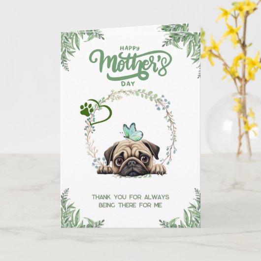 Schattigee Pug Moederdag Kaart (Gele Bloem)