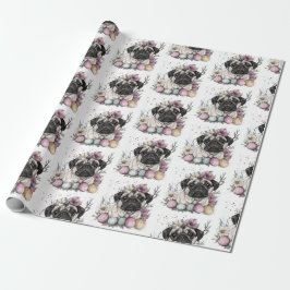Schattigee pug Paas waterverf bloemenpracht Cadeaupapier