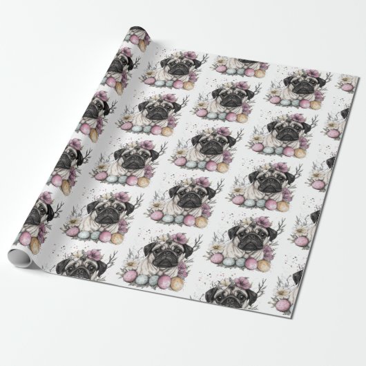 Schattigee pug Paas waterverf bloemenpracht Cadeaupapier (Uitgerold)