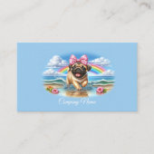 Schattigee Pug Puppy bij een Tropical Beach Visitekaartje (Voorkant)