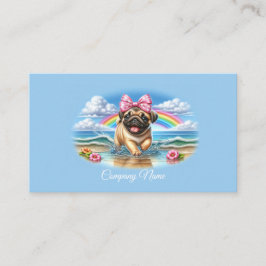 Schattigee Pug Puppy bij een Tropical Beach Visitekaartje