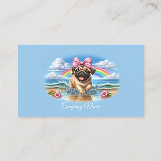 Schattigee Pug Puppy bij een Tropical Beach Visitekaartje (Voorkant)