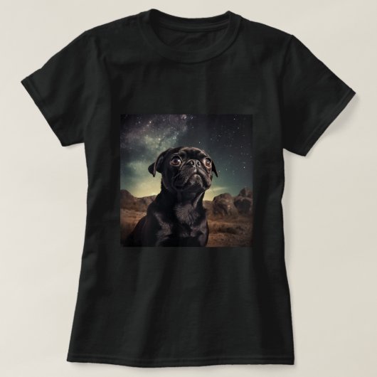 Schattigee Pug Puppy In Ruimte Inspirerend T-shirt (Design voorkant)