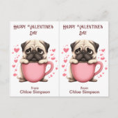 Schattigee Pug Puppy Kind Valentijn Classroom Kaar Briefkaart (Voorkant)