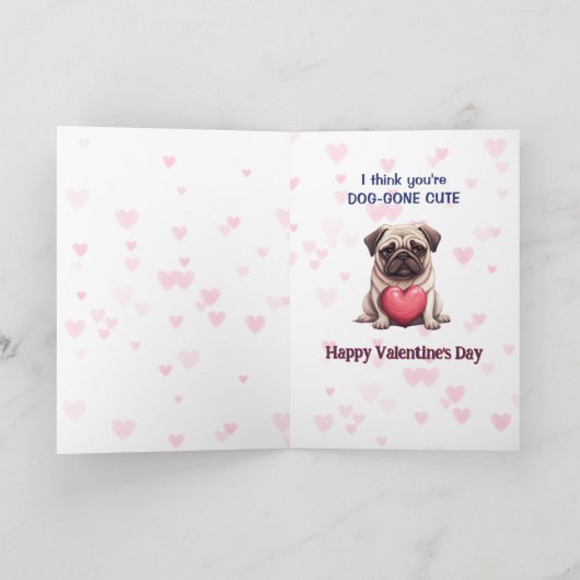 Schattigee Pug Puppy Kind Valentijn Feestdagen Kaart (Binnen)