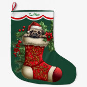 Schattigee Pug Puppy Peeking Grote Kerstsok (Voorkant)