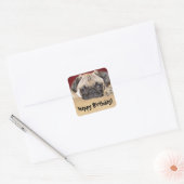 Schattigee Pug Puppy Verjaardagswens Vierkante Sticker (Envelop)