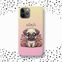 Schattigee Pug Roze en Geel Gepersonaliseerd