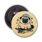 Schattigee Pug Schaats-boarding Button Flesopener (Voorkant)
