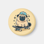 Schattigee Pug Schaats-boarding Magneet (Voorkant)