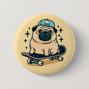 Schattigee Pug Schaats-boarding Ronde Button 5,7 Cm